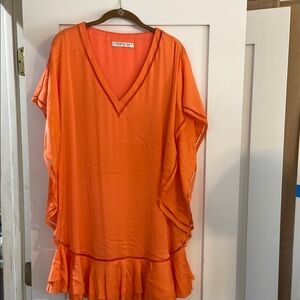 Orange V-Neck Ruffle Dress